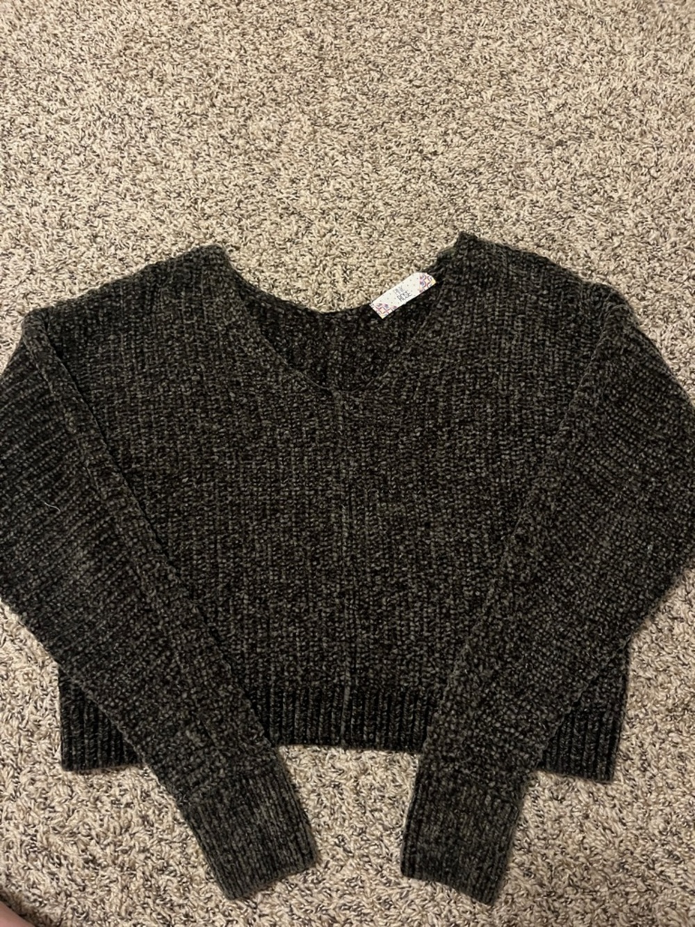 Pink Rose Dark Charcoal Ribbed V-Neck Sweater